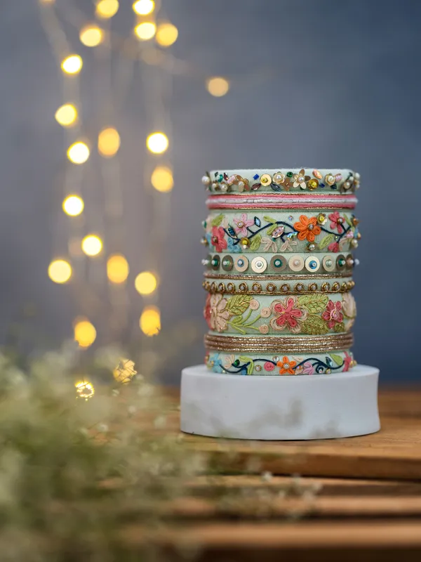 Aalia Handmade Beadwork Thread Bangles - Pastel Green